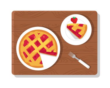 Pasta ve plaka üzerinde ahşap tahta vektör çizim