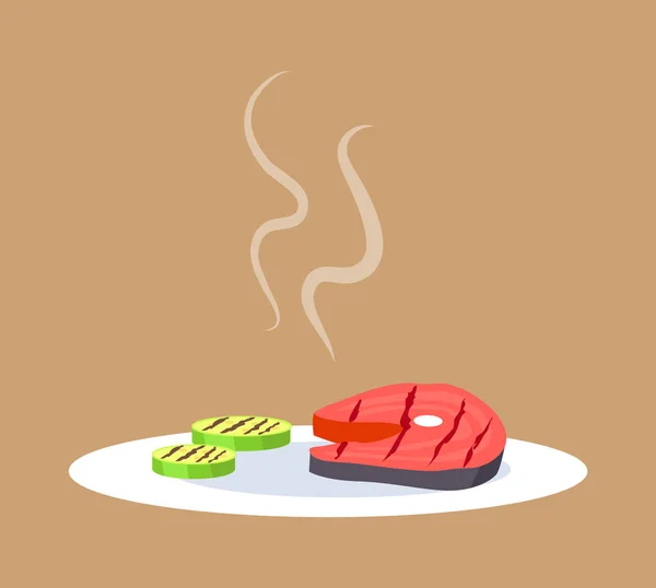 Ilustrasi Vektor Steak dan Sayuran yang Dimasak - Stok Vektor