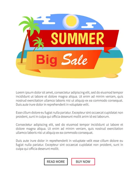 Cartaz de etiqueta de venda grande de verão com praia tropical — Vetor de Stock