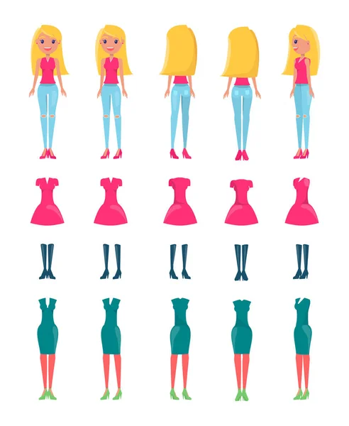 Animated Vector Cartoon Character Blonde Girl Set — Stock Vector