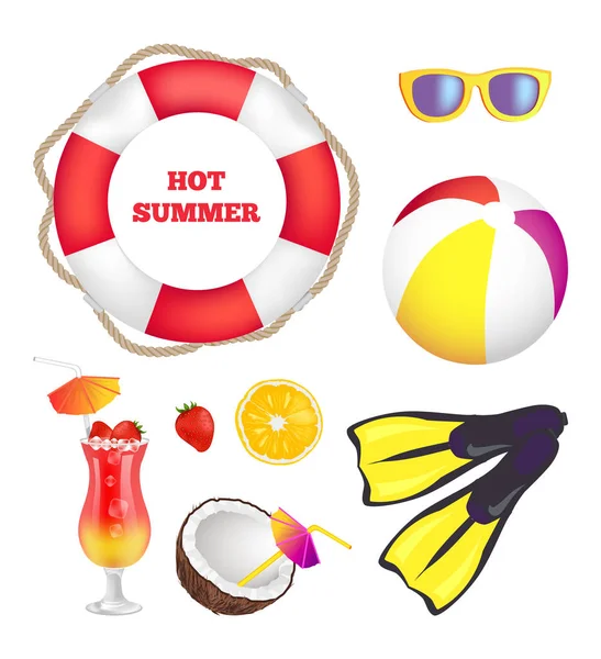 Hot Summer Items Collection Vector Illustration — Stock Vector