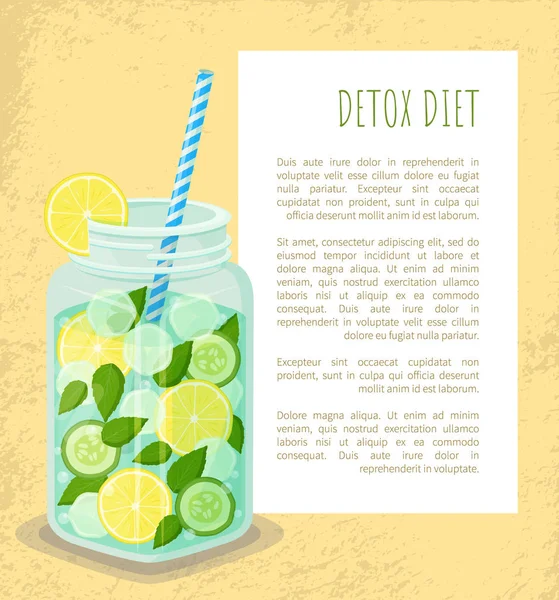 Taza del cartel de la dieta de Detox con el vector refrescante de la bebida — Vector de stock