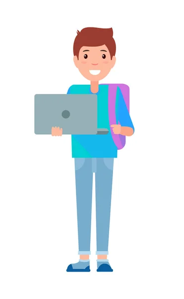 Male Student Teenage Schoolboy Freshman Notebook — Stock Vector