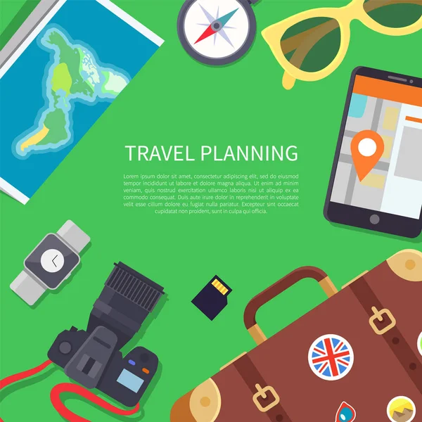 Cartel de planificación de viajes Texto Vector Ilustración — Vector de stock