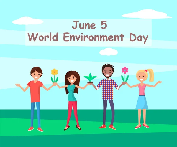 5 de junho Dia Mundial do Meio Ambiente Conectando Pessoas —  Vetores de Stock