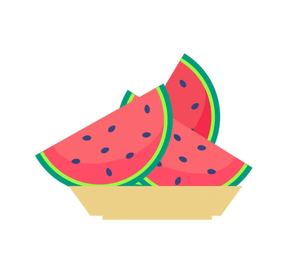 Slices of Watermelon on Plate, Sweet Organic Fruit — Stock Vector