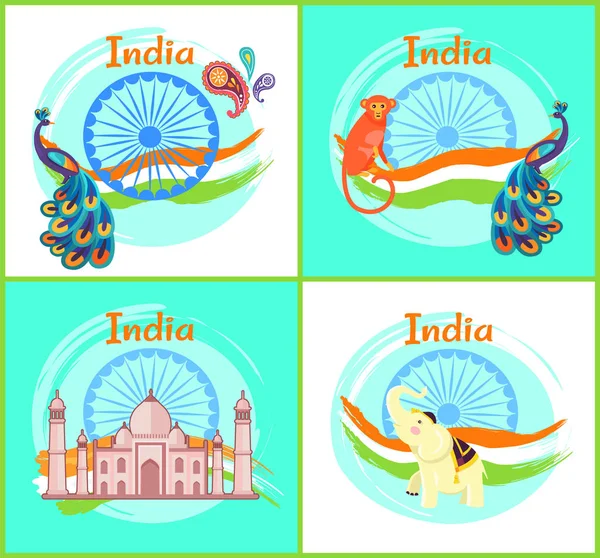 Índia Símbolos Culturais Set Ilustração vetorial — Vetor de Stock
