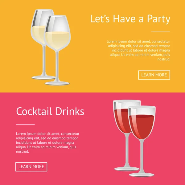 Lets har Party Cocktail drinkar uppsättning Web affischer — Stock vektor