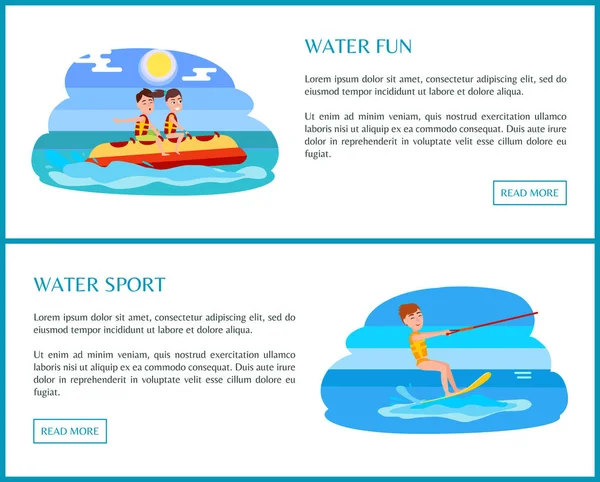 Water Sport Web Set with Text Vector Illustration