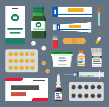 İlaçlar Set, keskin şırınga ve steril sıvalar