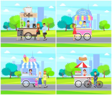Kahve tezgahları Street vektör çizim hizmet