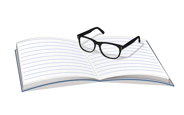 Copybook y gafas aisladas sobre fondo blanco — Vector de stock