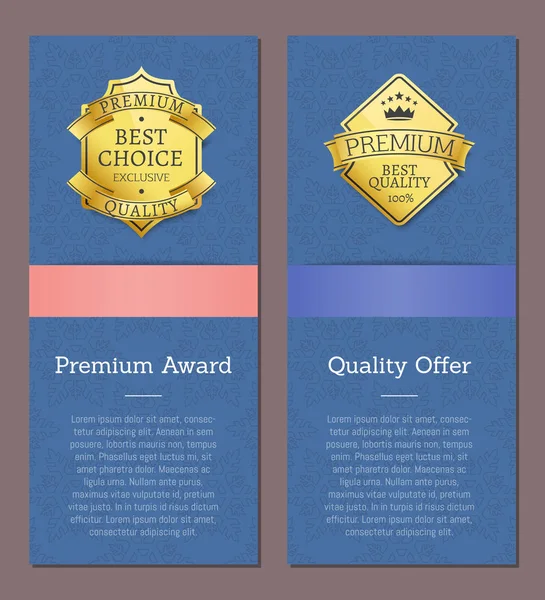 Prêmio Premium Qualidade Oferta Golden Labels Crown —  Vetores de Stock