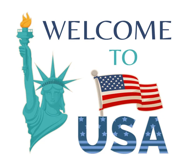 Welcome to USA Statue Flag Vector Illustration — Stock Vector