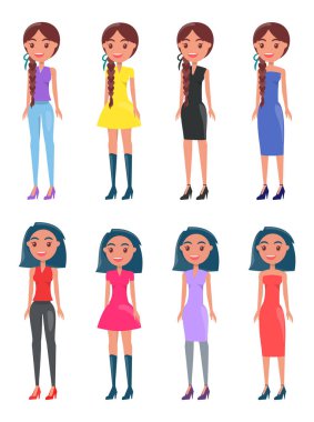 Esmer kızlar Modern rahat görünüyor kümesindeki örgülü