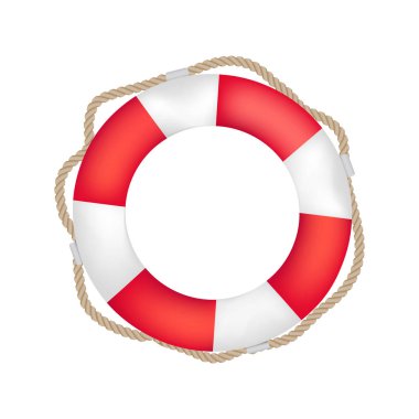 Kırmızı ve beyaz çizgili Lifebuoy ip ile