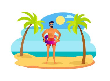 Erkek Güneş gözlüğü ve Lifebuoy ile kırmızı mayo