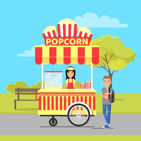 Popcorn-Stand und Mann im Park — Stockvektor