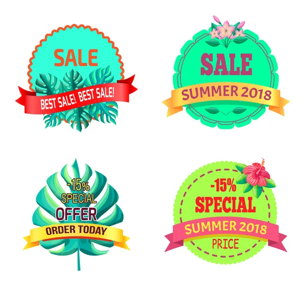 Logotipo Sumer 2018 da oferta especial com plantas tropicais —  Vetores de Stock