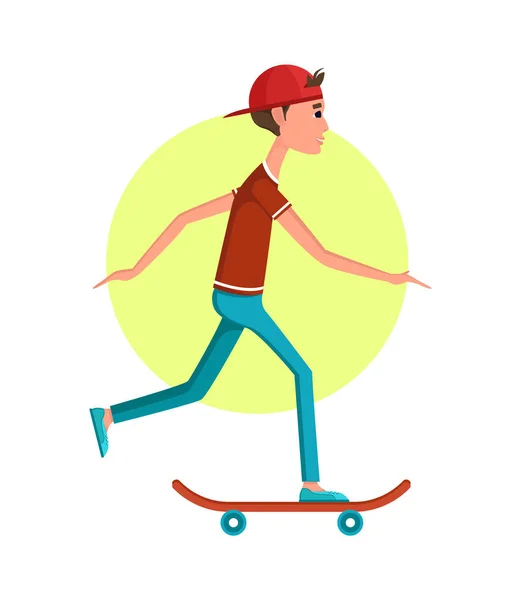 Ragazzo casual che cavalca su skateboard, banner vettoriale — Vettoriale Stock