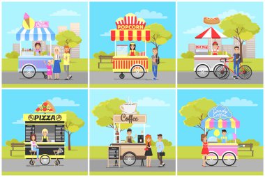 Patlamış mısır ve dondurma, Pizza ve kahve arabaları