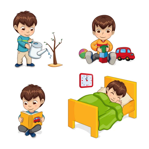 Atividades para Meninos Adormecidos Set Vector Illustration —  Vetores de Stock