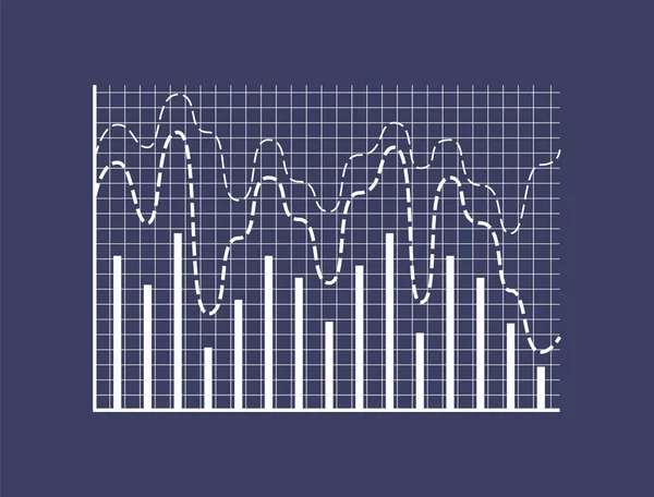 Barre statistiche e curve tratteggiate sulle coordinate — Vettoriale Stock