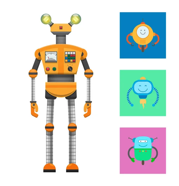 Robotersammlung und Icons Vektor Illustration — Stockvektor