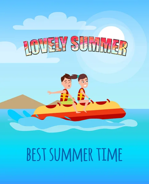 Adorável Verão Melhor Verão Pessoas Banana Barco —  Vetores de Stock