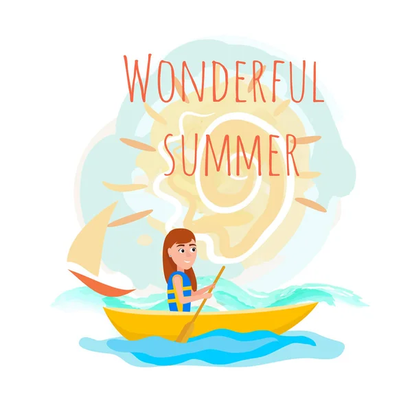 Wonderful Summer Poster with Girl Kayaking Vector — Stock Vector