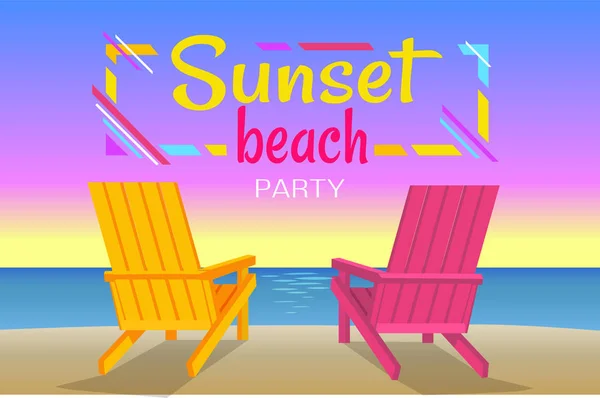 Sunset on Beach, Summer Party, Colorful Banner — Stock Vector