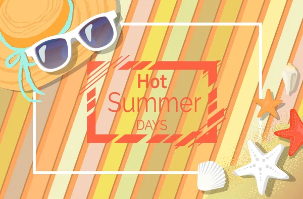 Ζεστές μέρες του καλοκαιριού Banner με γυαλιά ηλίου και το καπέλο — Διανυσματικό Αρχείο