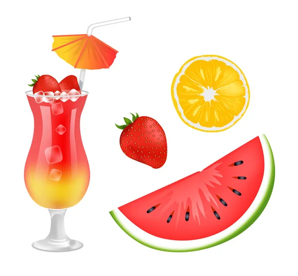 Cocktail och frukt kollektion vektorillustration — Stock vektor