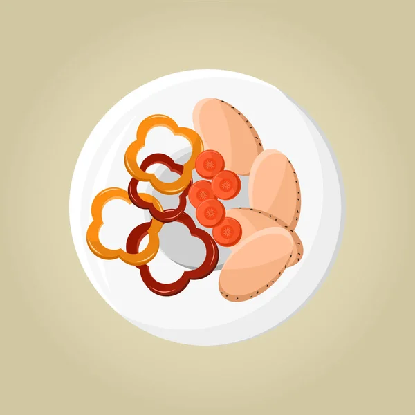 Assiette avec illustration vectorielle de poivre et de carotte — Image vectorielle