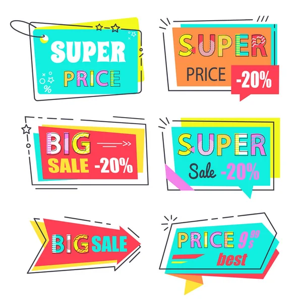 Super prix Big Sale 20 Set Stickers Style Plat — Image vectorielle