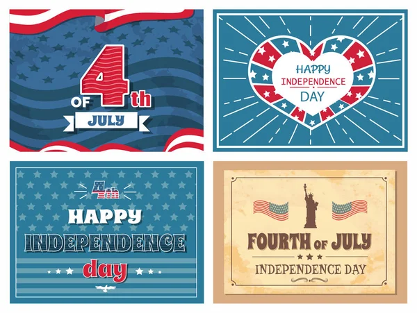 Fourth July Independence Day Poster USA Flags Set — Stock Vector