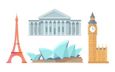 Eyfel Kulesi ve Sydney Opera vektör çizim