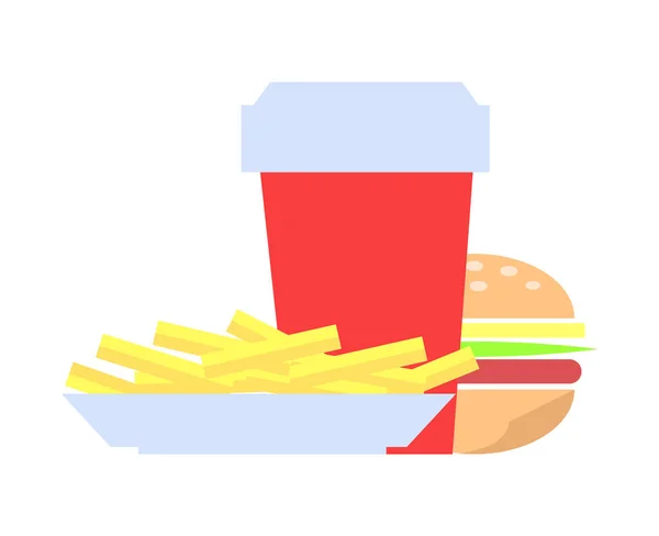 Burger und Pommes Set Vektor Illustration — Stockvektor