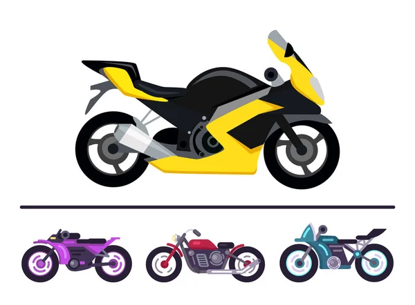 Motos modernas del sistema amarillo de la vespa del diseño de la bicicleta — Vector de stock