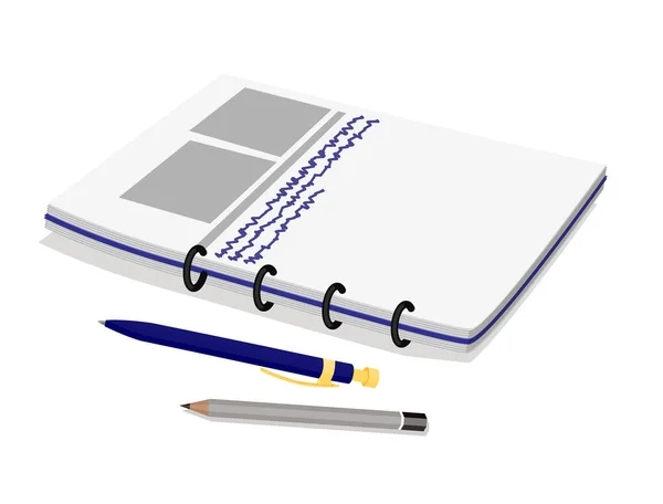 Notebook potlood en Pen ingesteld vectorillustratie — Stockvector