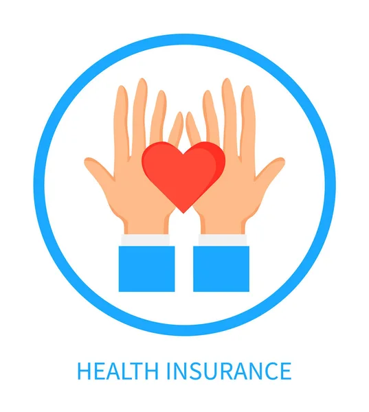 Logo dell'assicurazione sanitaria con mani e cuore — Vettoriale Stock