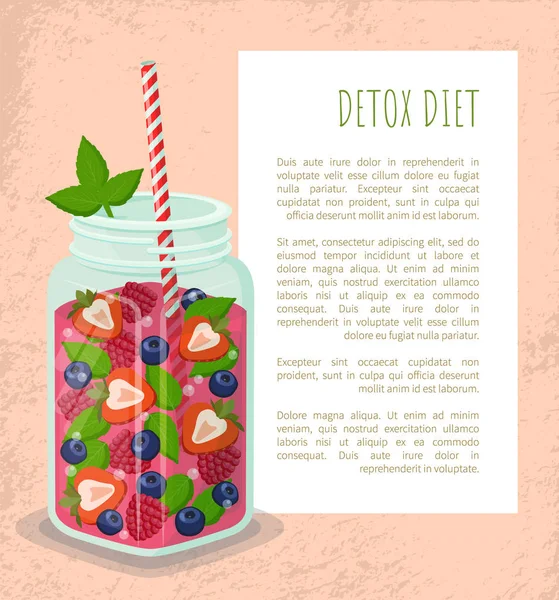 Detox dieet Poster Jar aardbei drankje — Stockvector