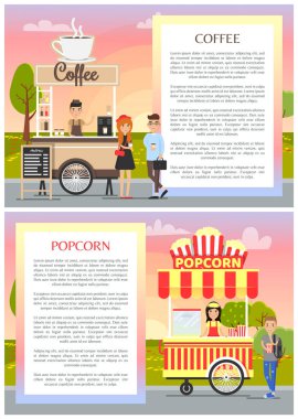 Kahve ve şehir parkı Poster patlamış mısır vagonlar