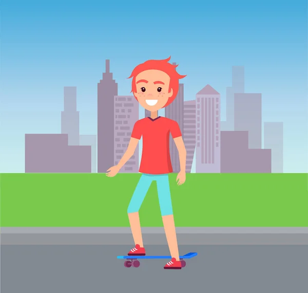 Orang Skating di City Street Vector Illustration - Stok Vektor