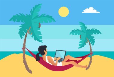 Uzak çalışan dizüstü Freelancer kadın hamak