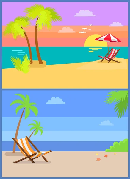 Day and Eve on Tropical Island Summertime Paradise — Stock Vector