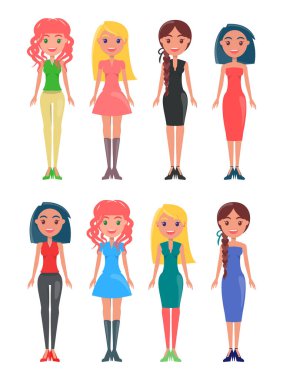 İzole karikatür tarzı kadınlarda topluluğu