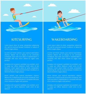 Kitesurfing ve Wakeboarding vektör çizimler