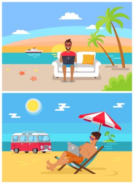 Uzak iş deniz koleksiyonu vektör çizim