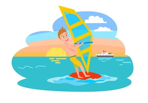 Windsurf Verano Deporte, Vector Ilustración — Vector de stock